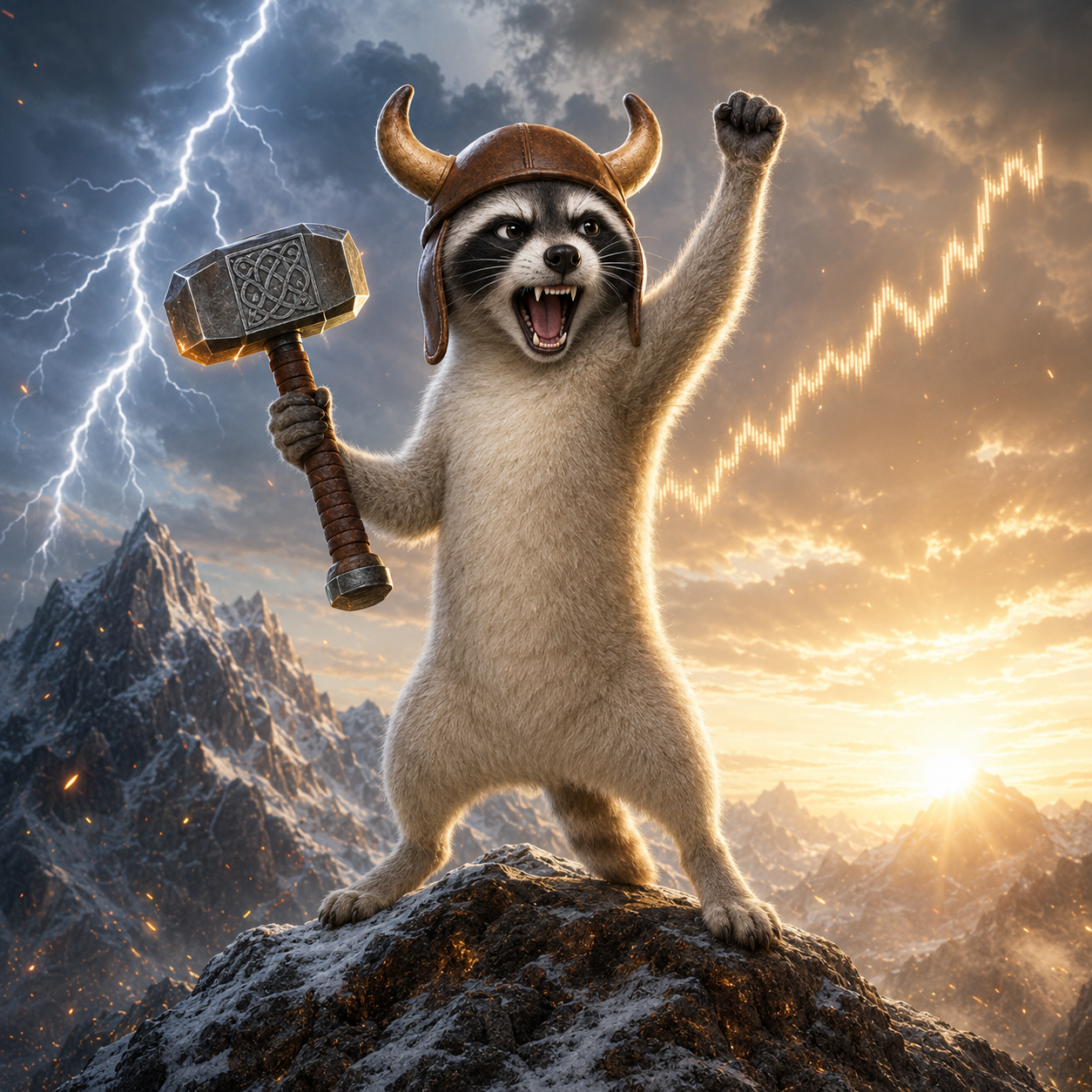BULLCOON viking raccoon with hammer